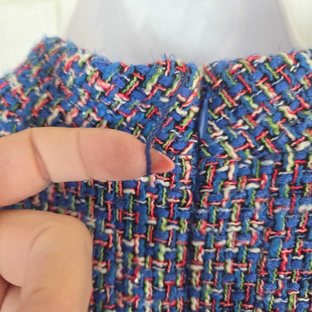 J.Crew Italian Fabric Tweed Mock Neck Sheath Dress Blue Multi 12T Tall Preppy - Picture 4 of 8